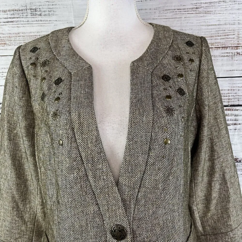 Coldwater Creek Blazer Jacket size 10 Brown Gold Tweed Career Professional